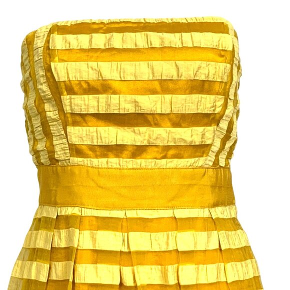 Yellow Strapless Crinkle Sheer Stripe Pleated Dress 6 Girly Flowy HOCO Pageant - Picture 3 of 13